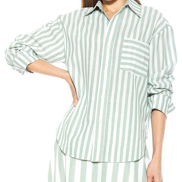 Alexia Admor, Tammi Oversize Stripe Boyfriend Button-Up Shirt, Size 10, EUC - Picture 3 of 4
